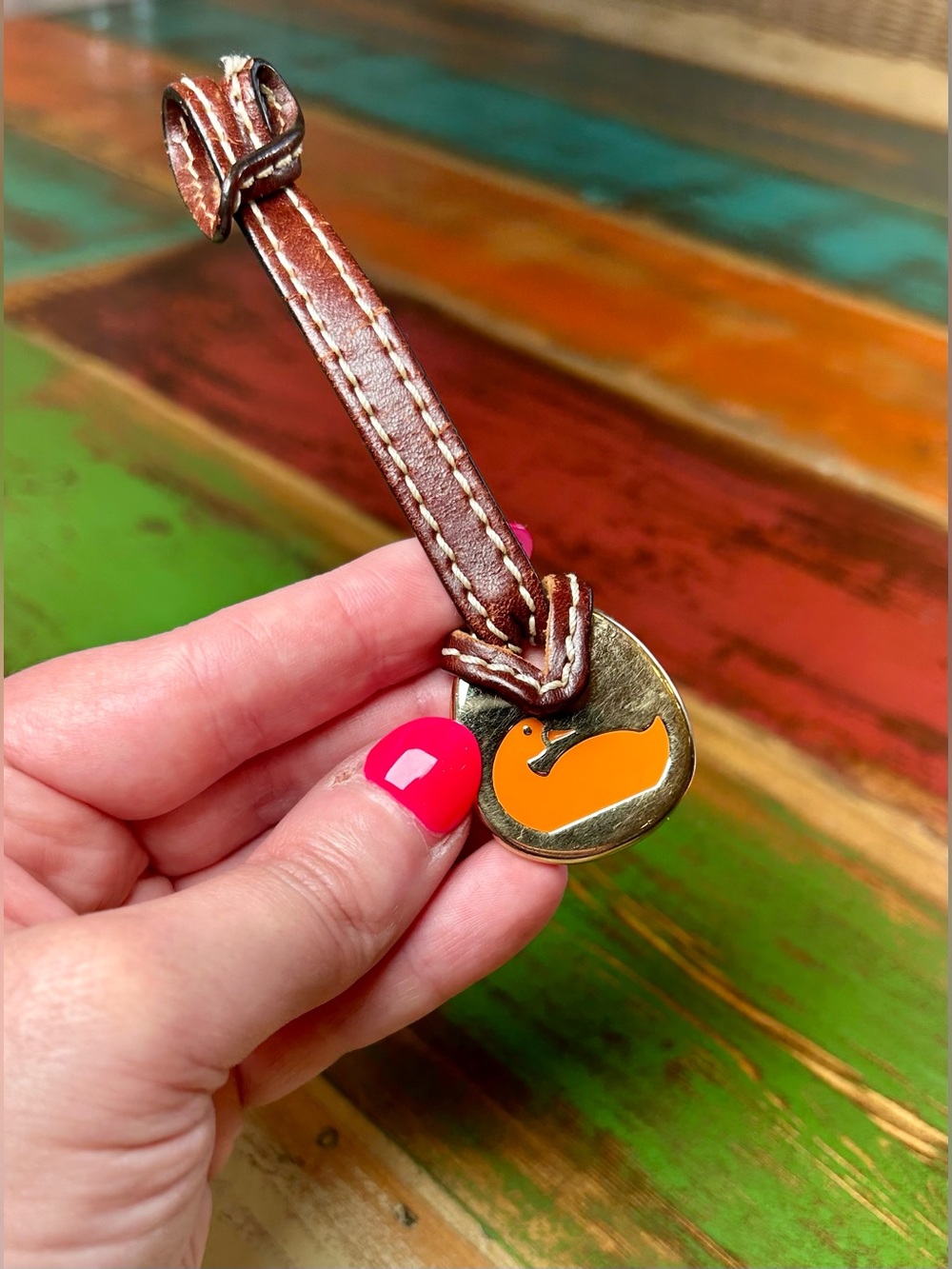 Dooney & Bourke Y2K Orange Duck Brass Bag Charm Vintage Hangtag EUC
